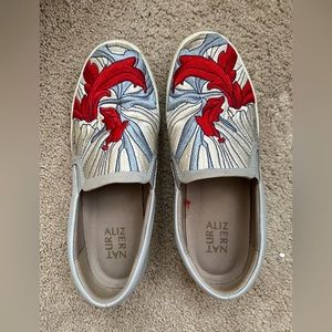 Naturalized loafers, Womens 8.5, beautiful embroidered pattern, gently worn